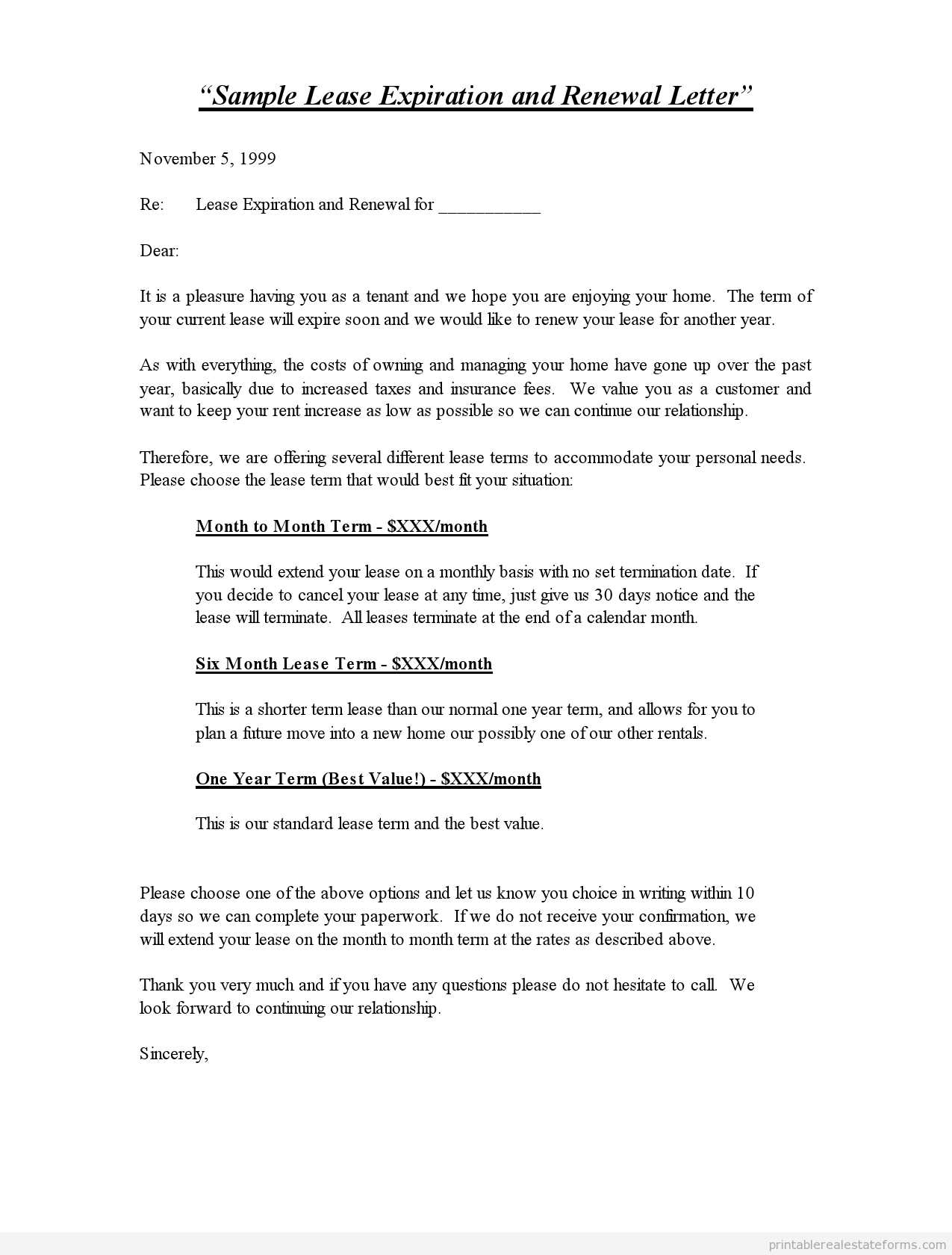 rental renewal letter template