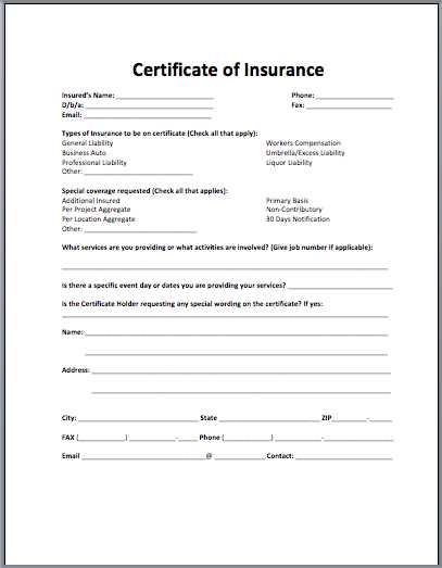 certificate of insurance request letter template