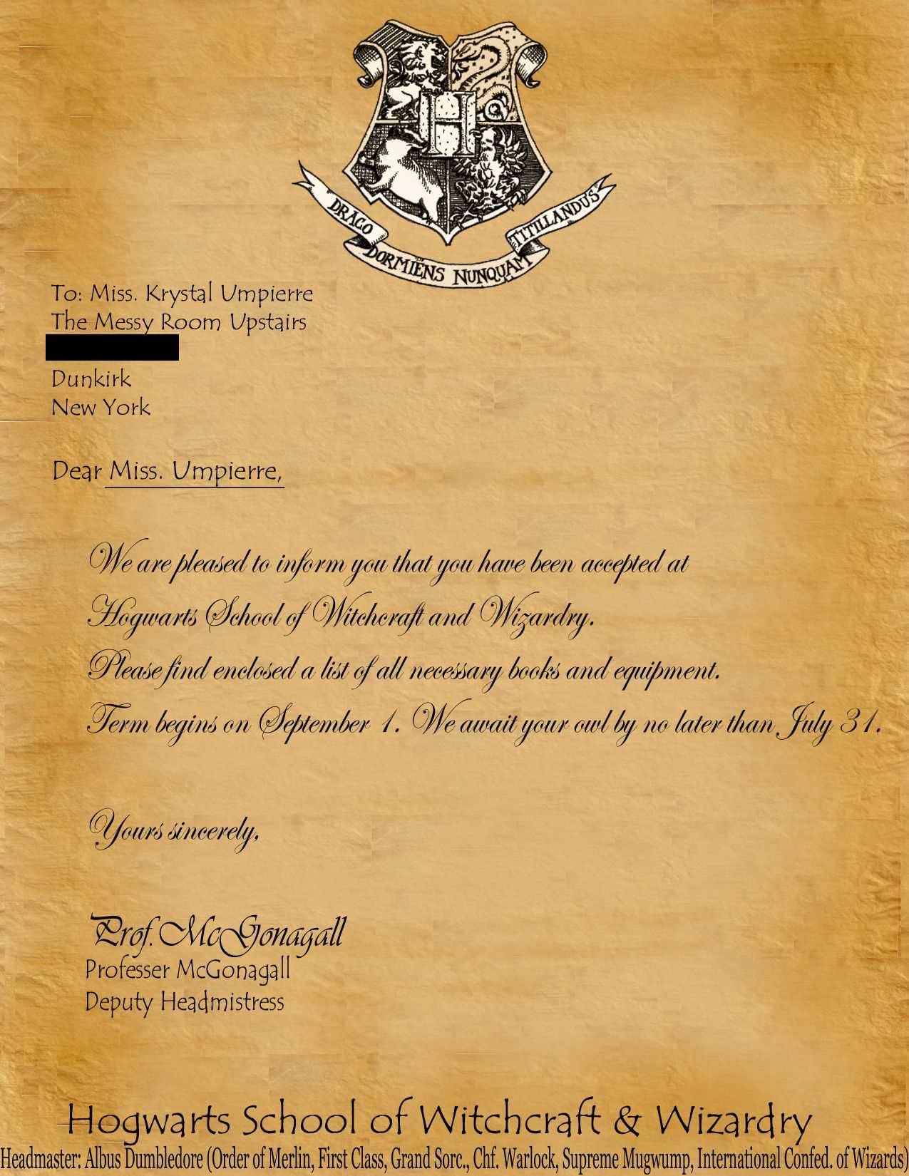 hogwarts letter template printable