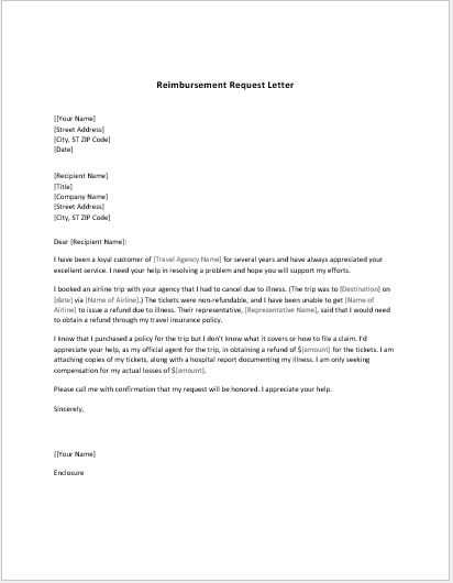 request for reimbursement letter template