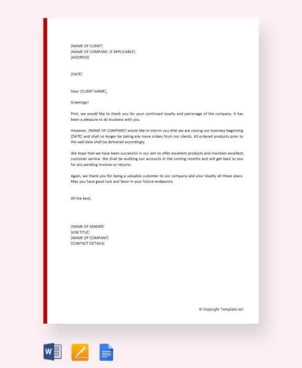 business closure letter template