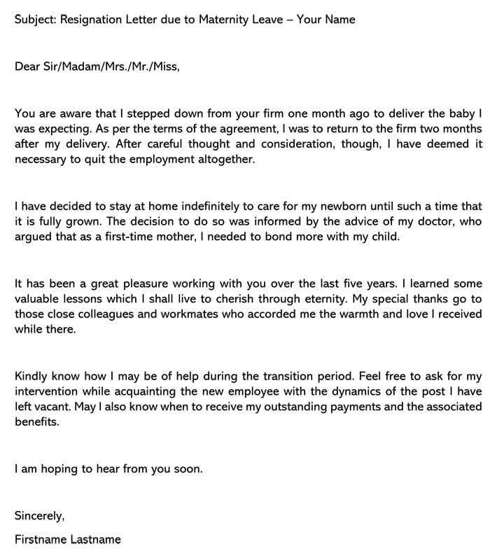 return from maternity leave letter template from employer