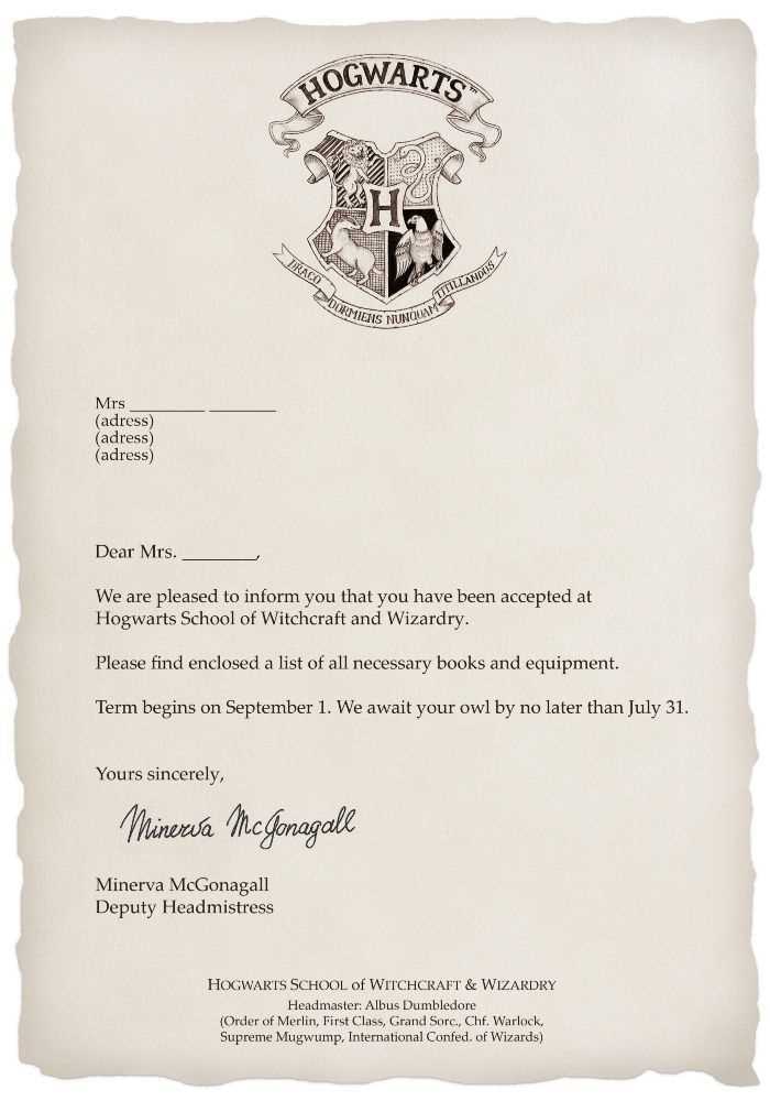 hogwarts welcome letter template