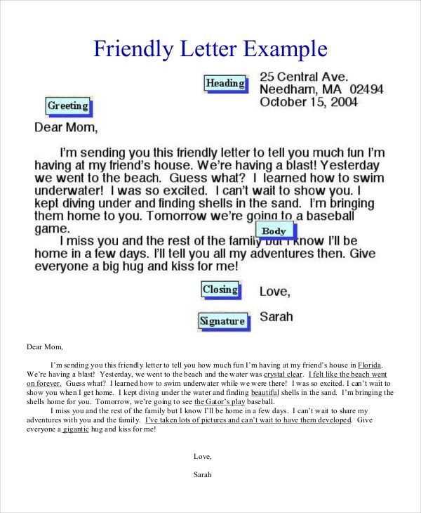 template of a friendly letter