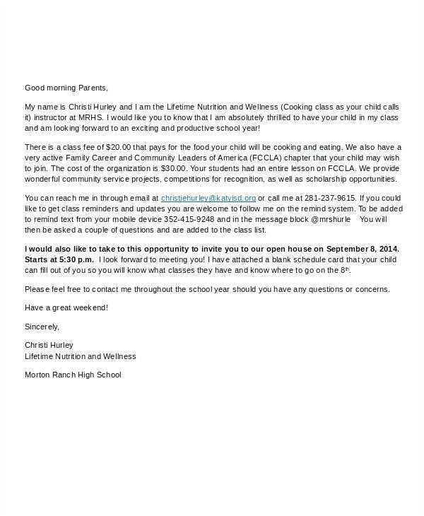 student teacher letter to parents template