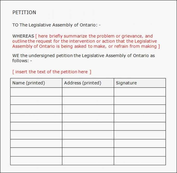 template of petition letter