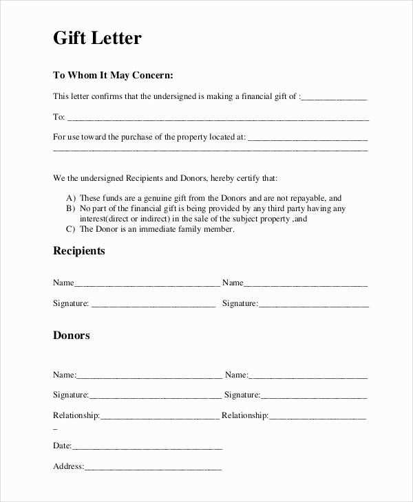 printable mortgage gift letter template