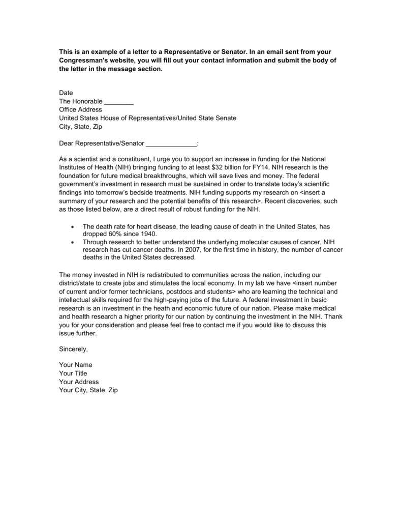 template for letter to senator