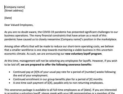 layoff letter due to lack of work template