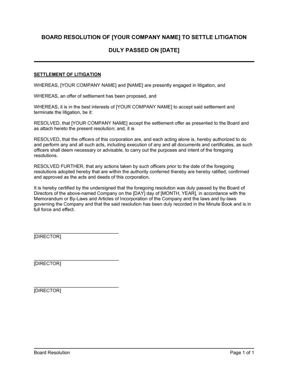 board resolution letter template