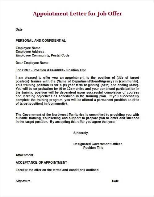 offer employment letter template