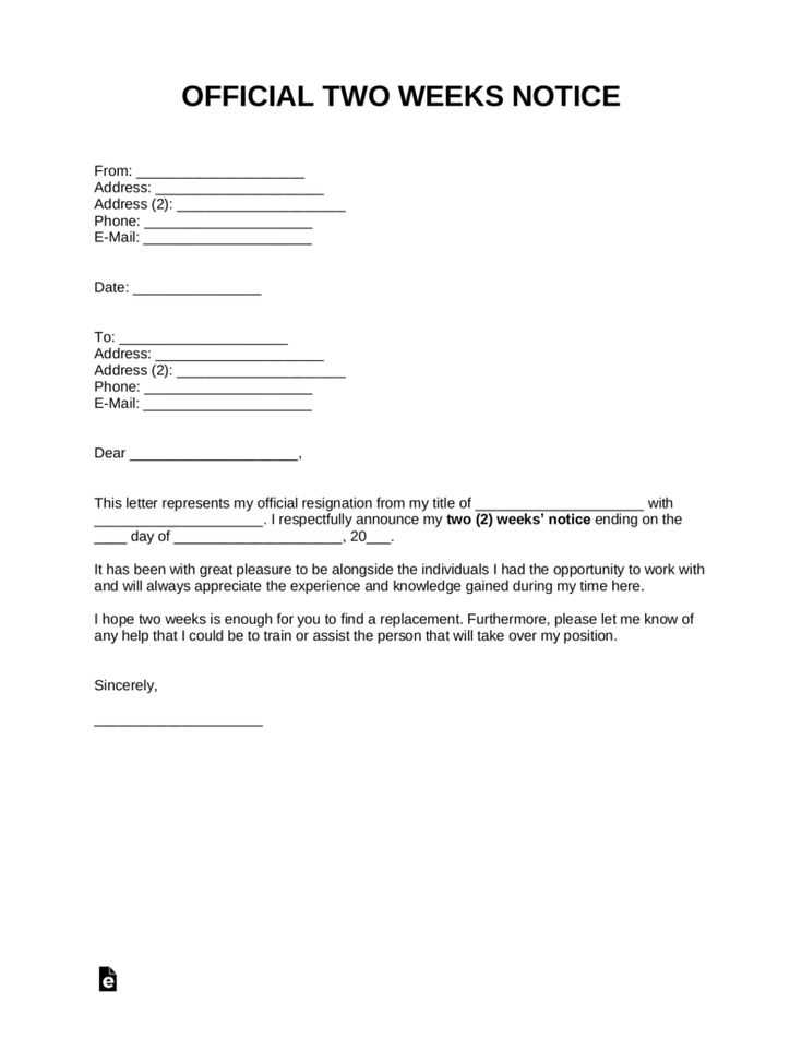 two weeks notice letter template free