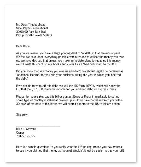 business debt collection letter template