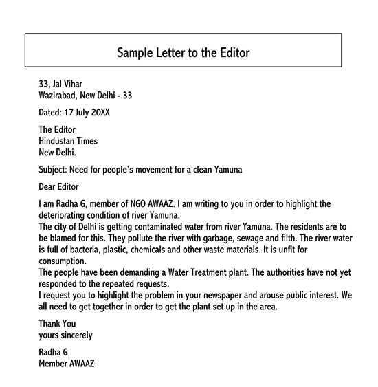 template letter to the editor