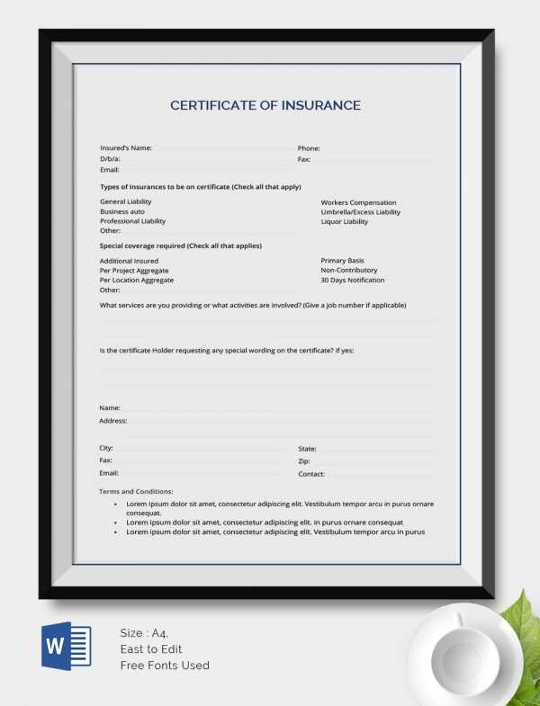 certificate of insurance request letter template