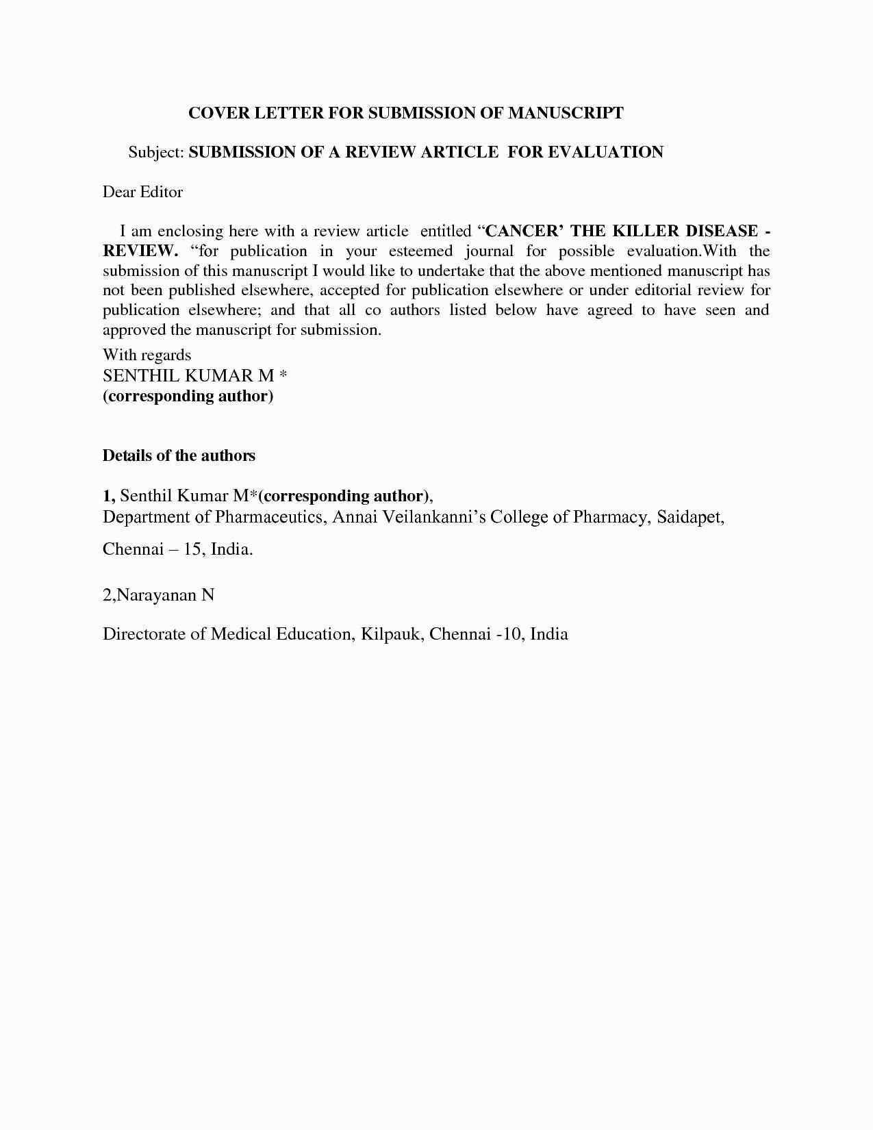 cover letter template for journal