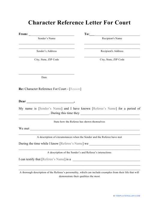 sample character reference letter for court template