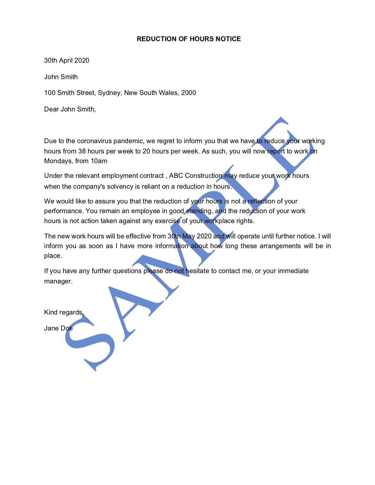 reduction in workforce letter template