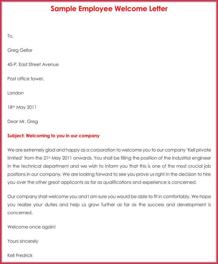 welcome letter template new employee