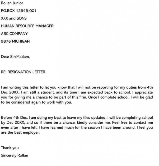 school resignation letter template