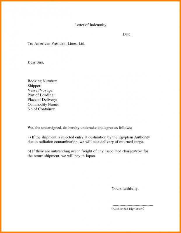 letter of indemnity template