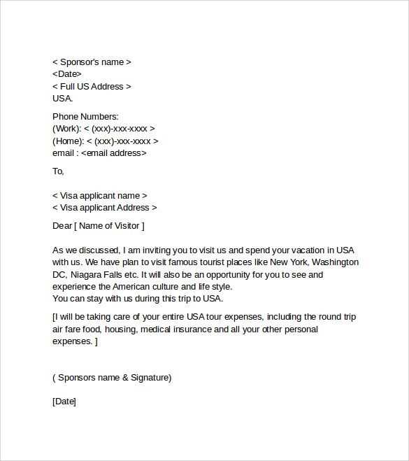 us tourist visa invitation letter template