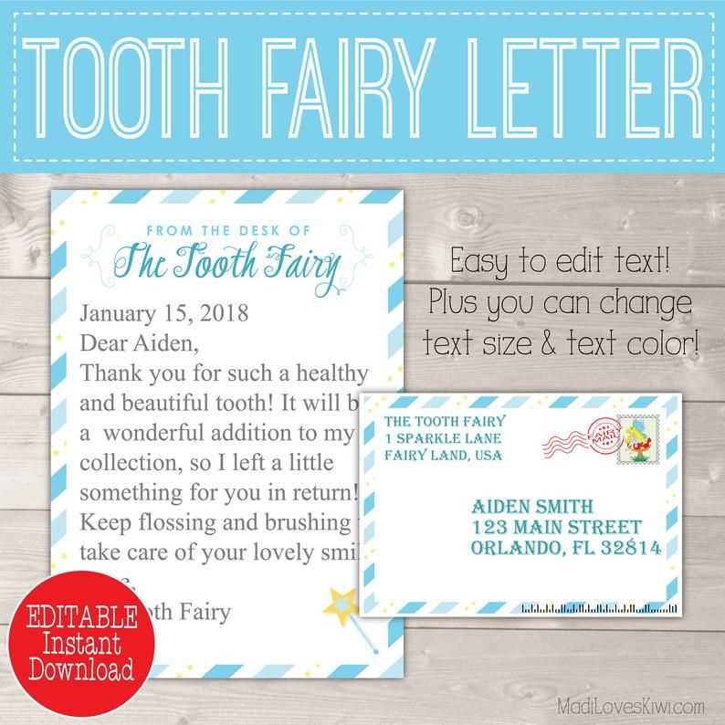 tooth fairy letter template editable