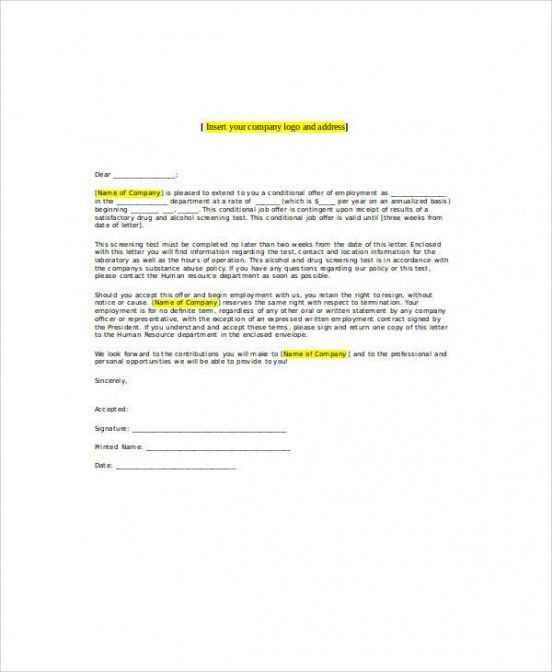 conditional offer of employment letter template