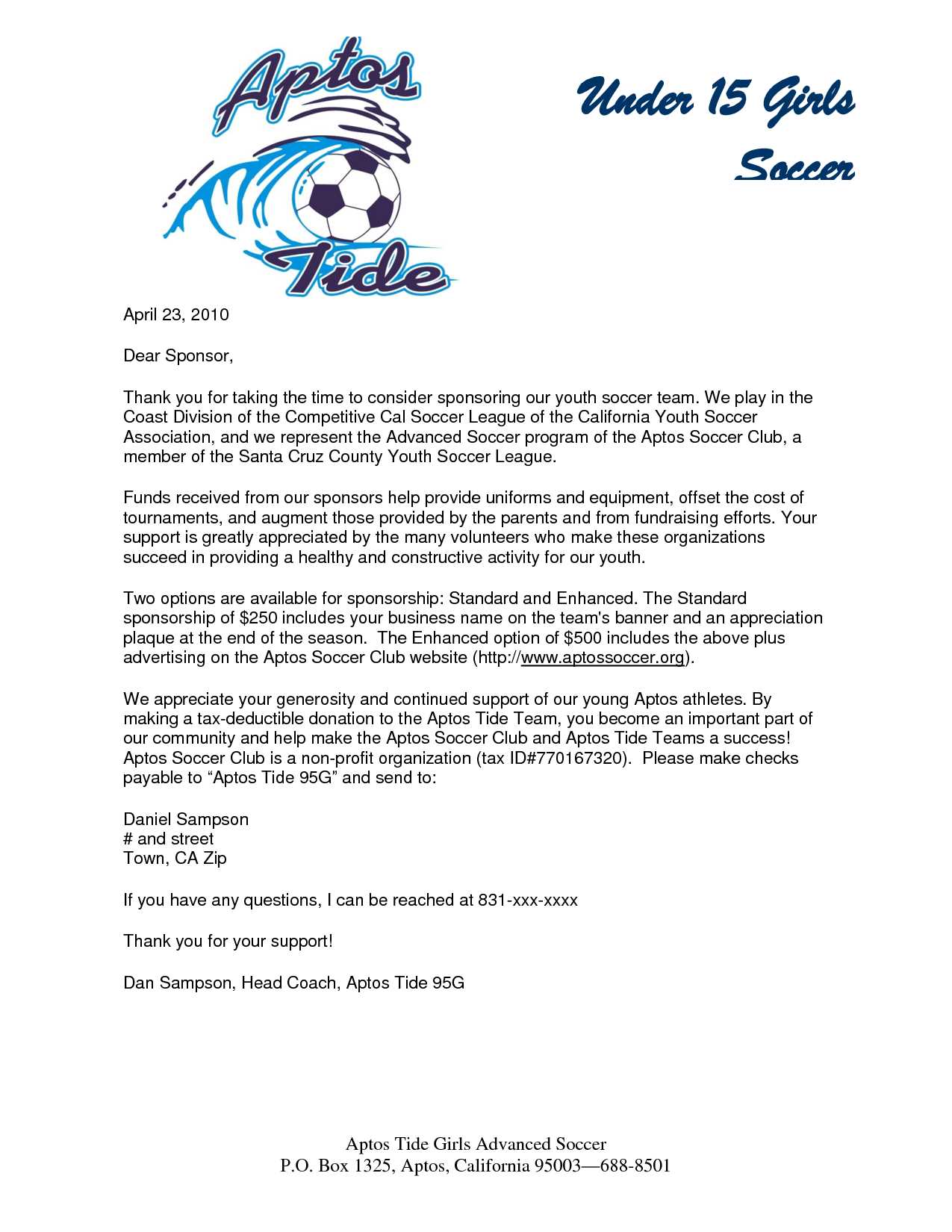 sponsorship request letter template sports