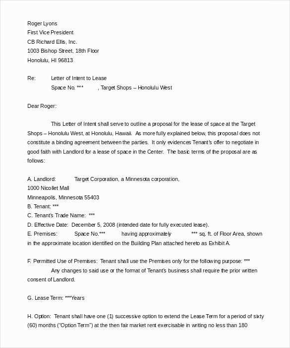 letter of intent rental template