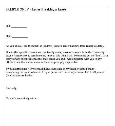 letter to break apartment lease template