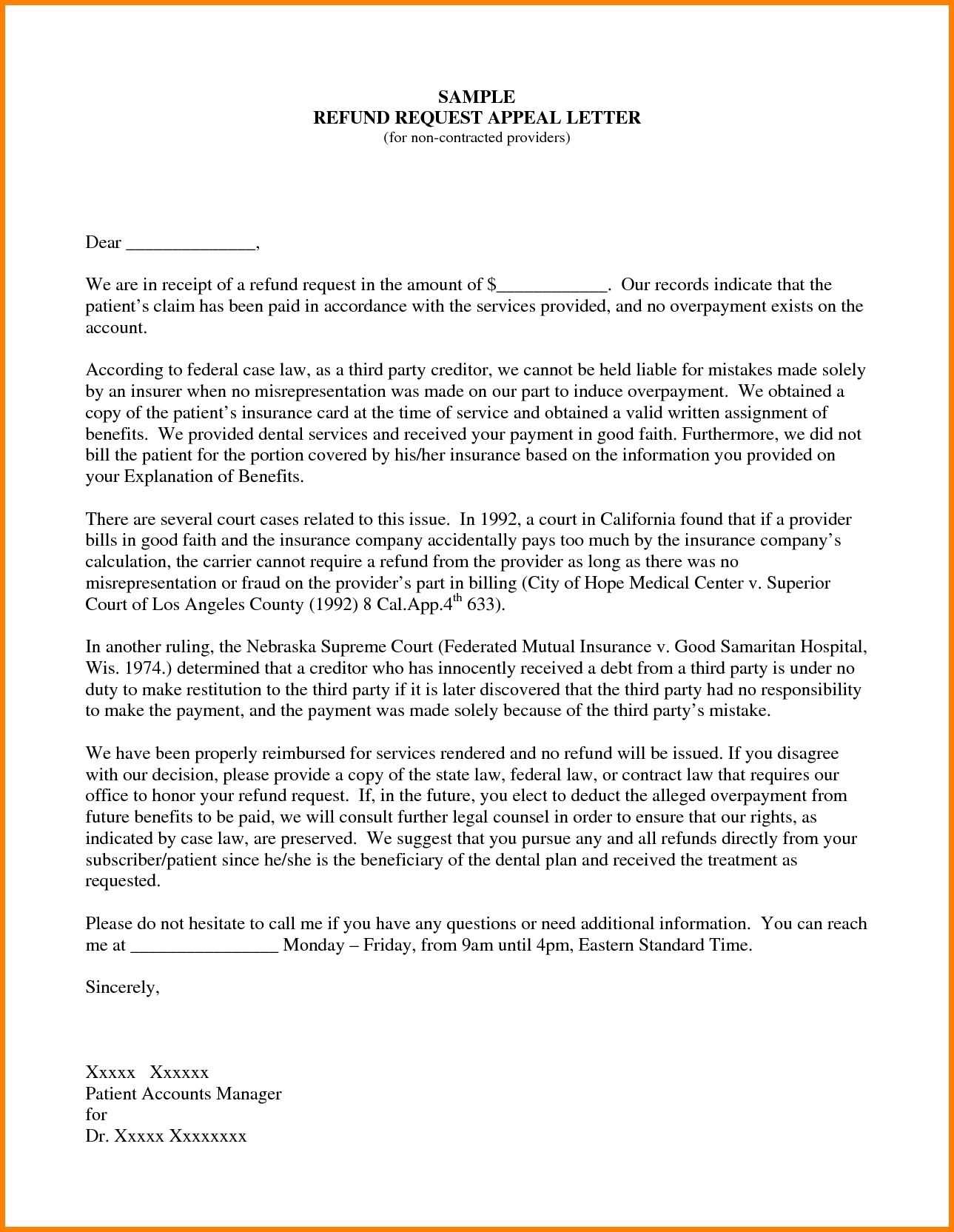 refund letter to patient template