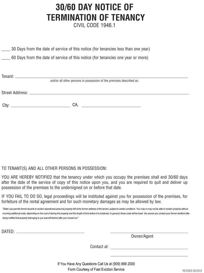 30 day notice letter template to landlord