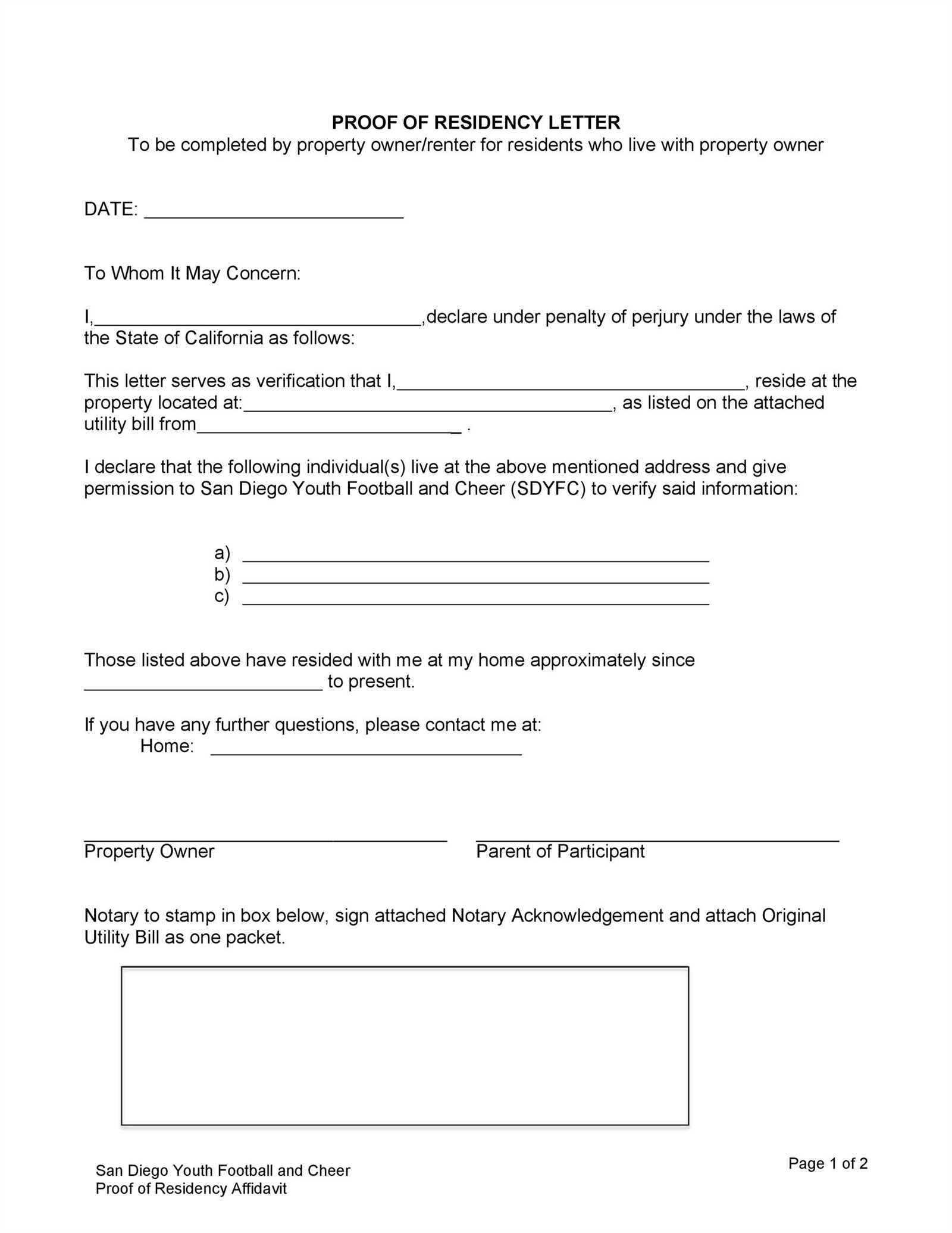 verification proof of residency letter from family member template