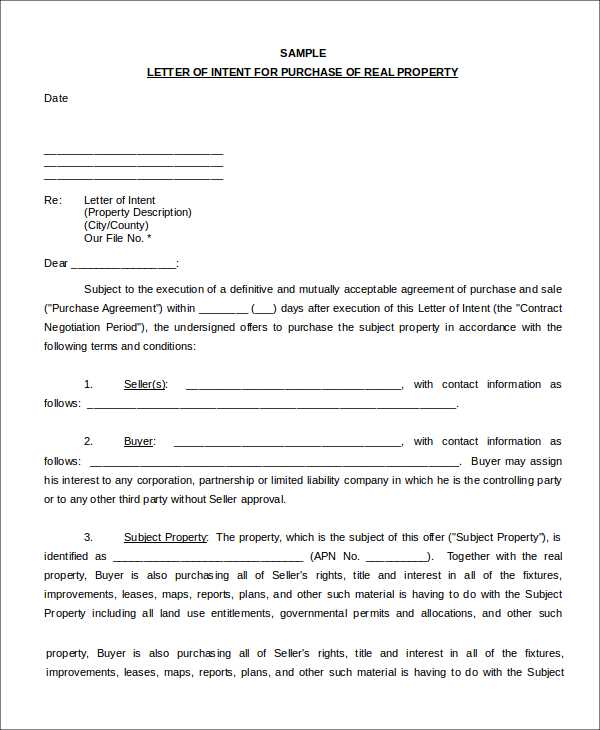 letter of intent to purchase property template