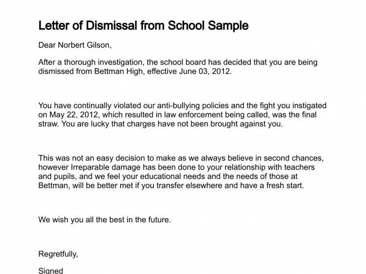 dismissal letter template uk