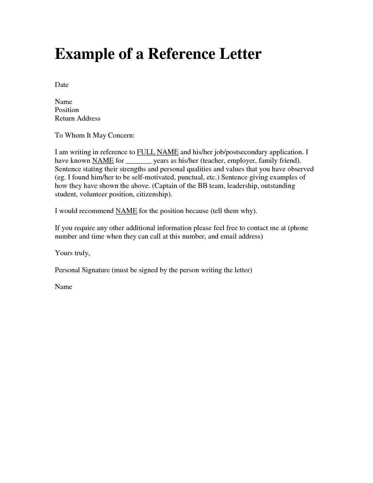 personal letter of reference template