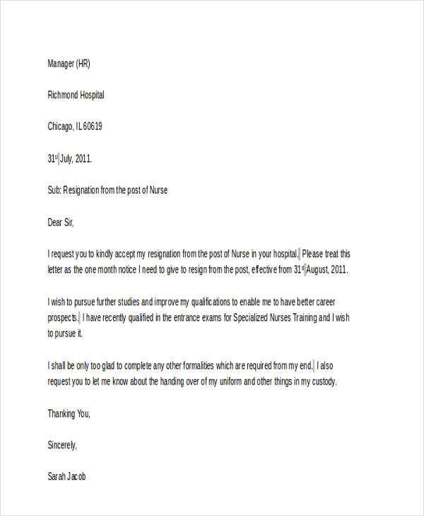 accept resignation letter template