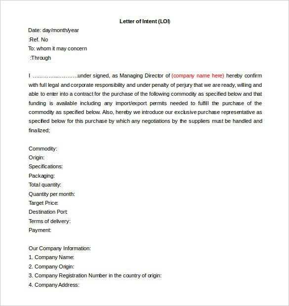 letter of intent for job template word