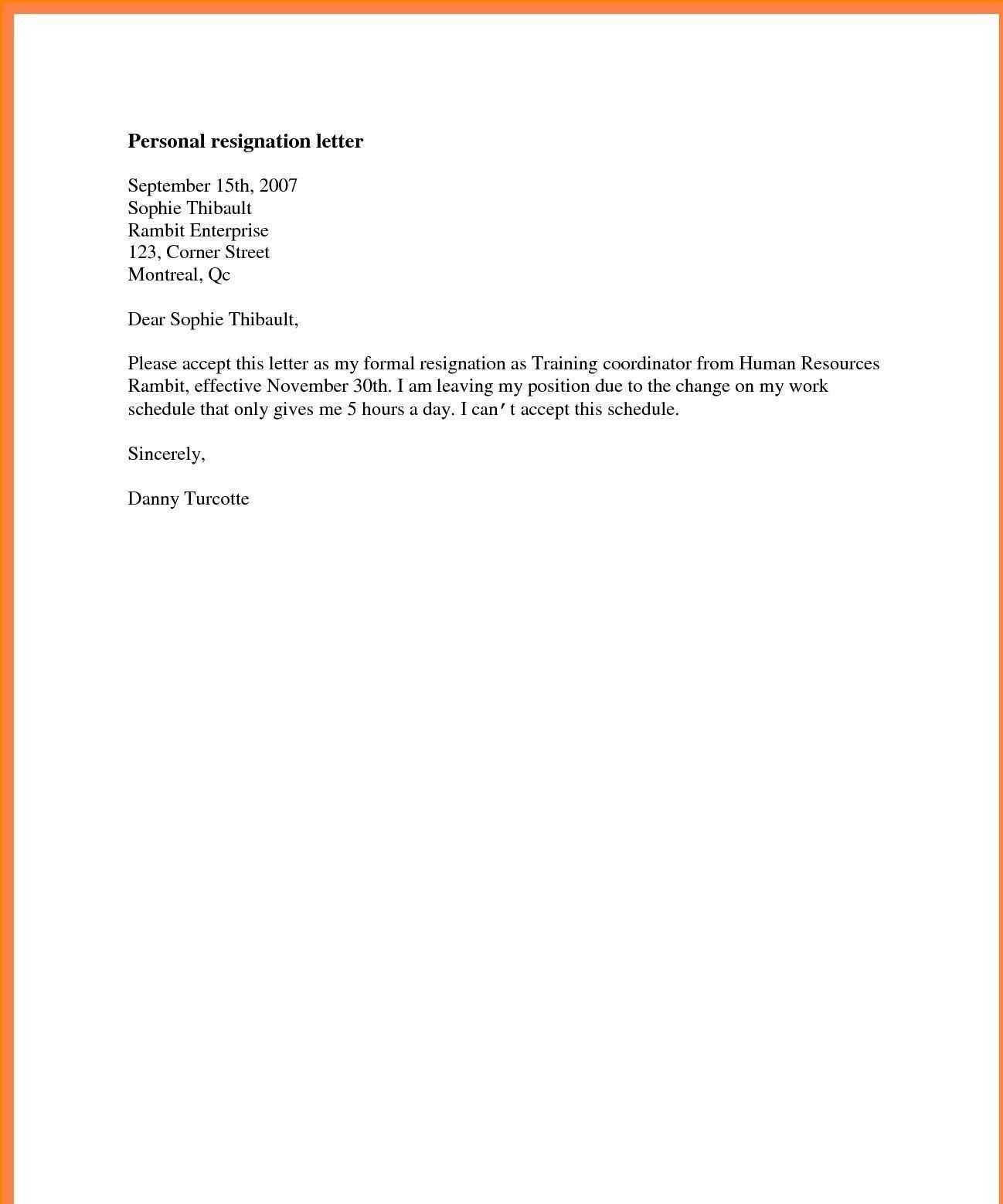 resignation letter without notice template