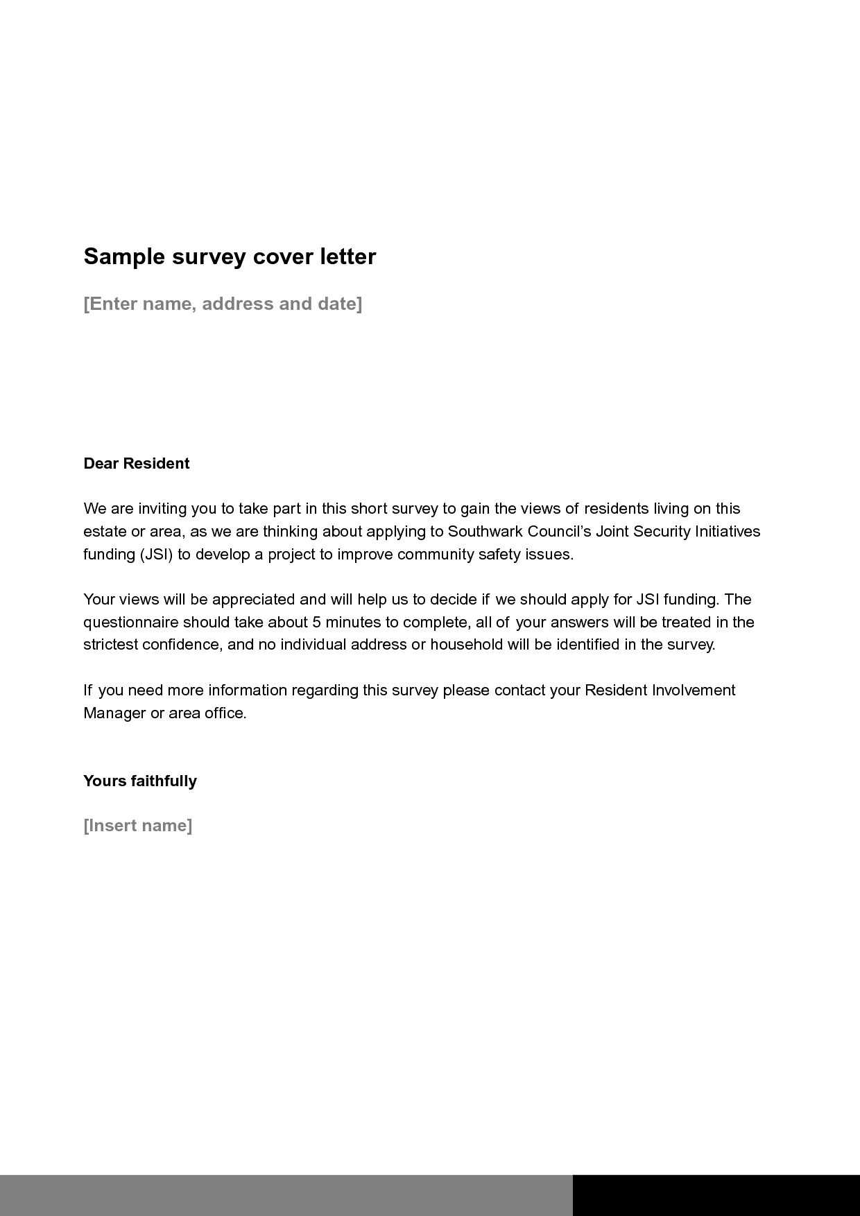 survey cover letter template