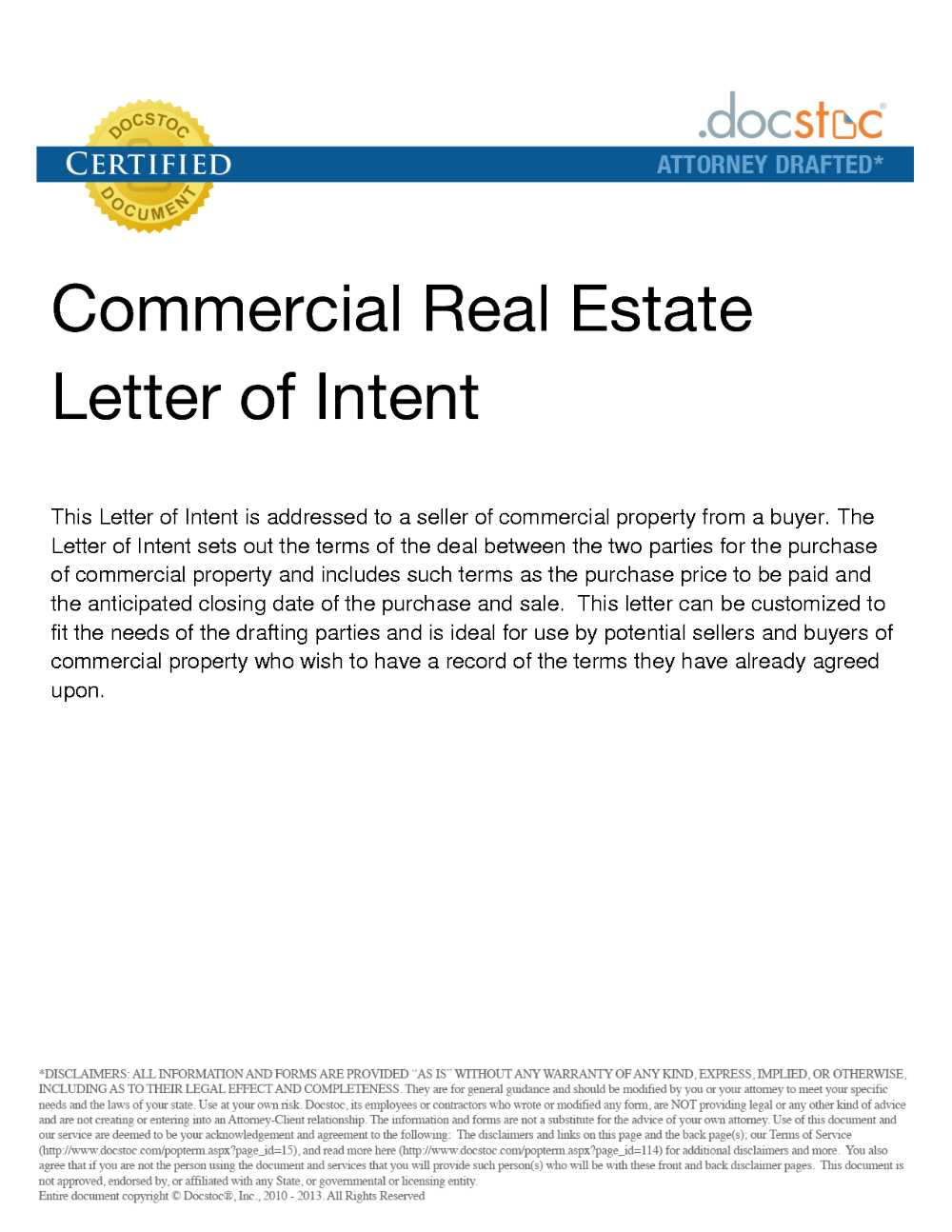 commercial real estate letter of intent to purchase template