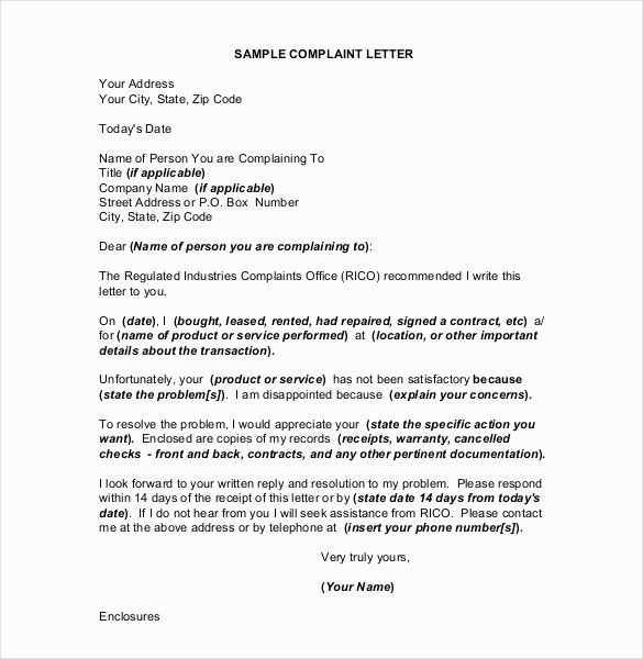 letter of complaint to employer template