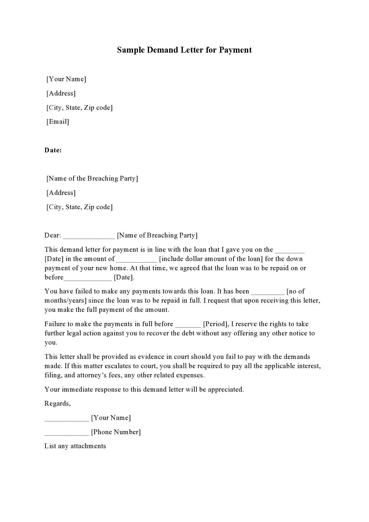 payment letter template free