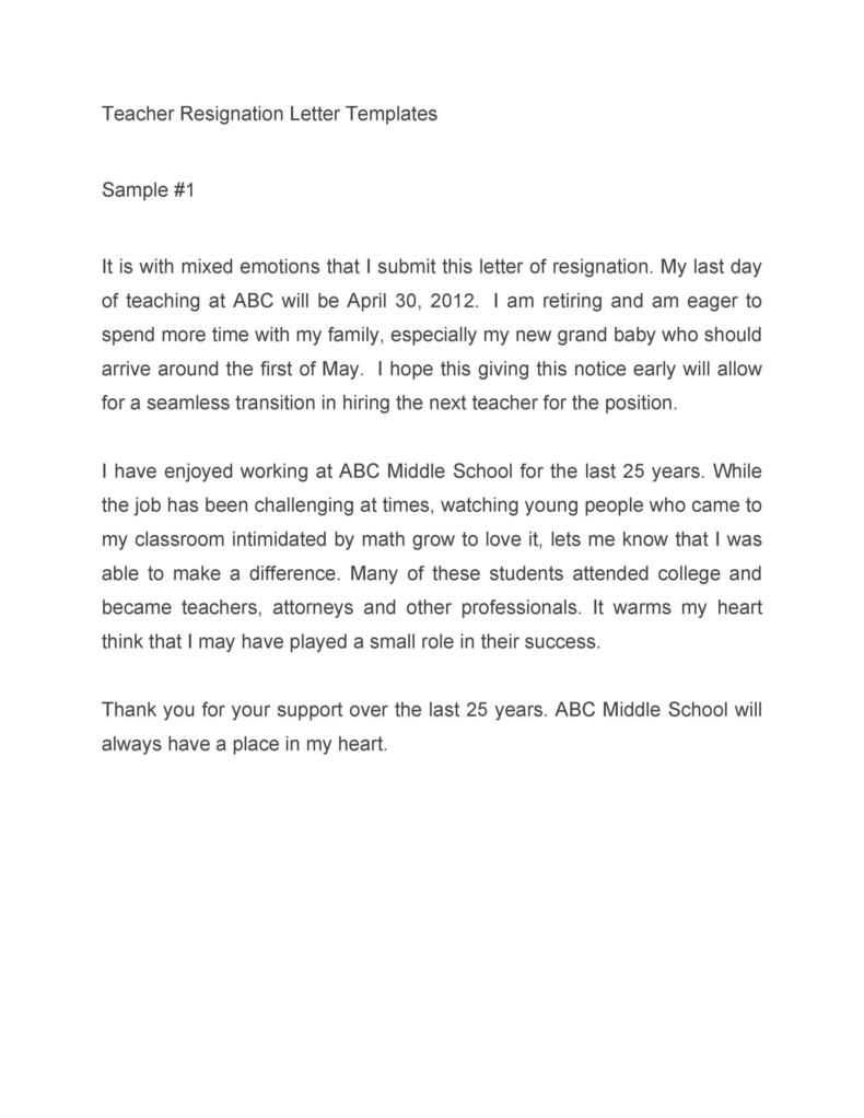 school resignation letter template