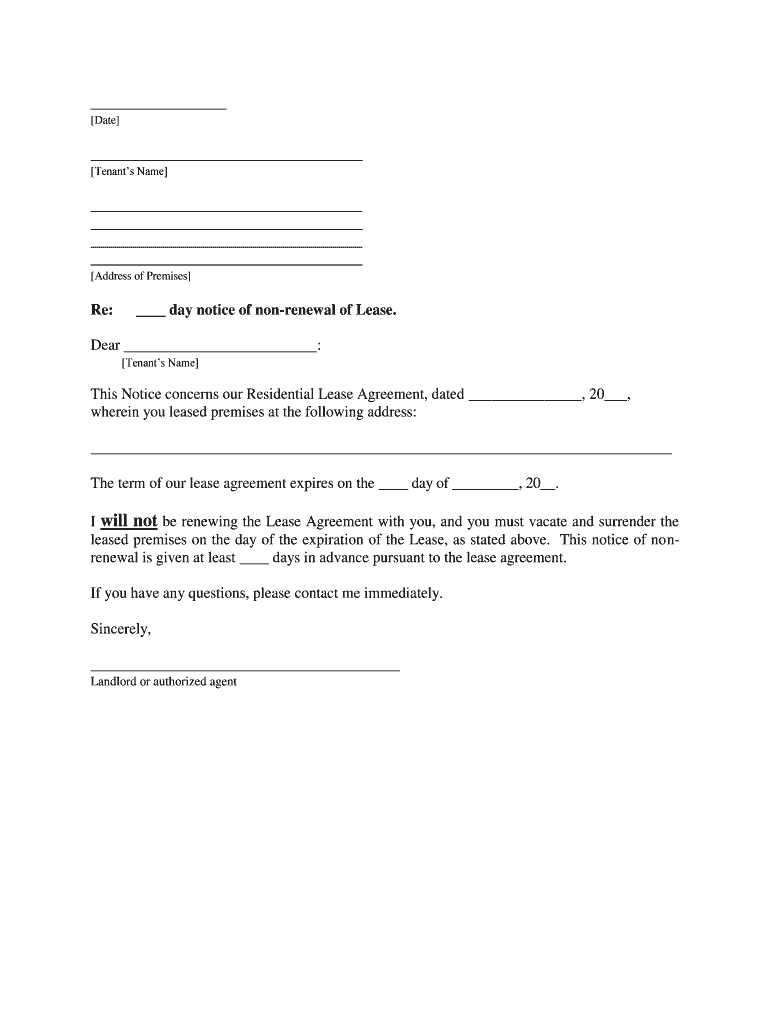 letter to landlord not renewing lease template