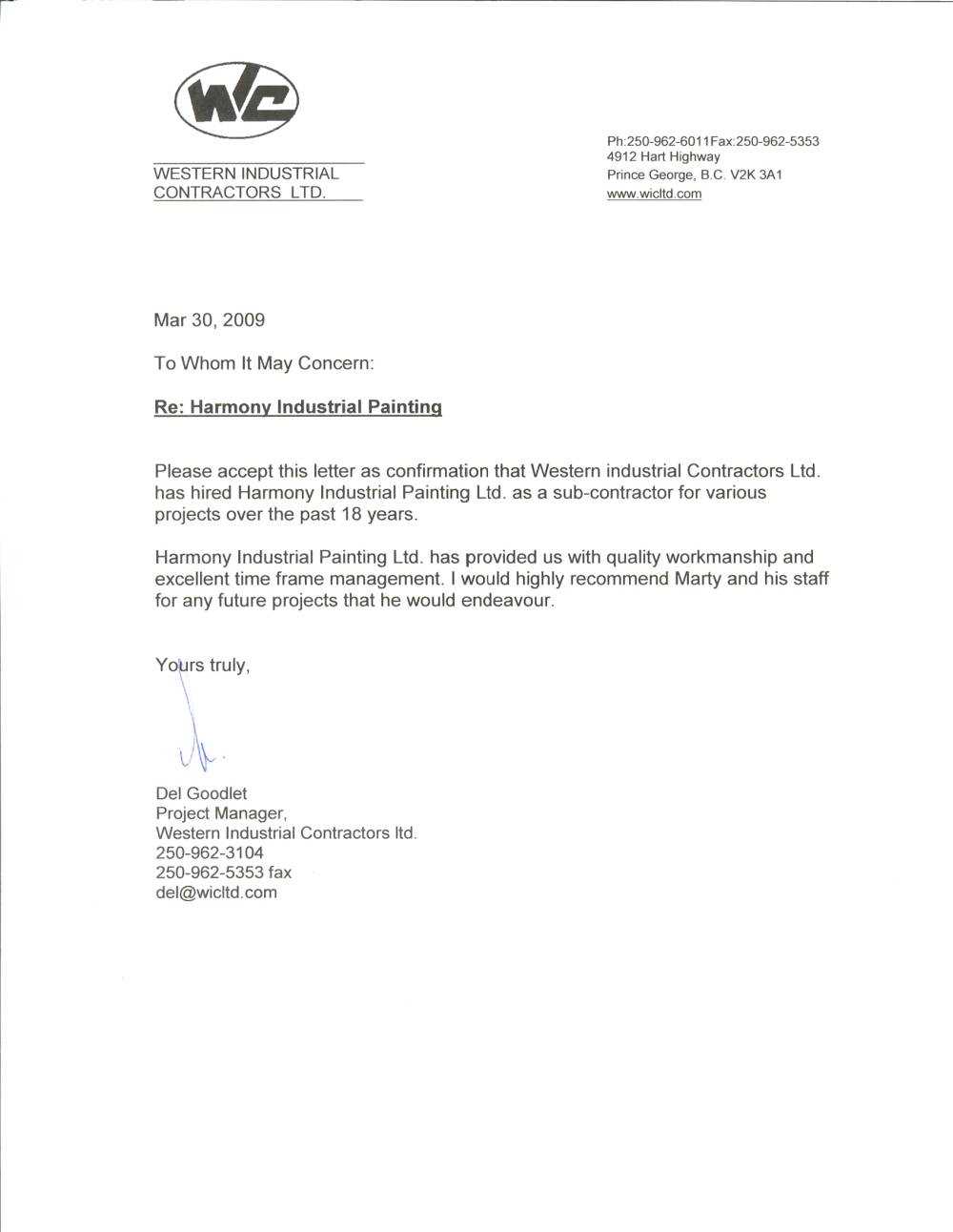 contractor reference letter template