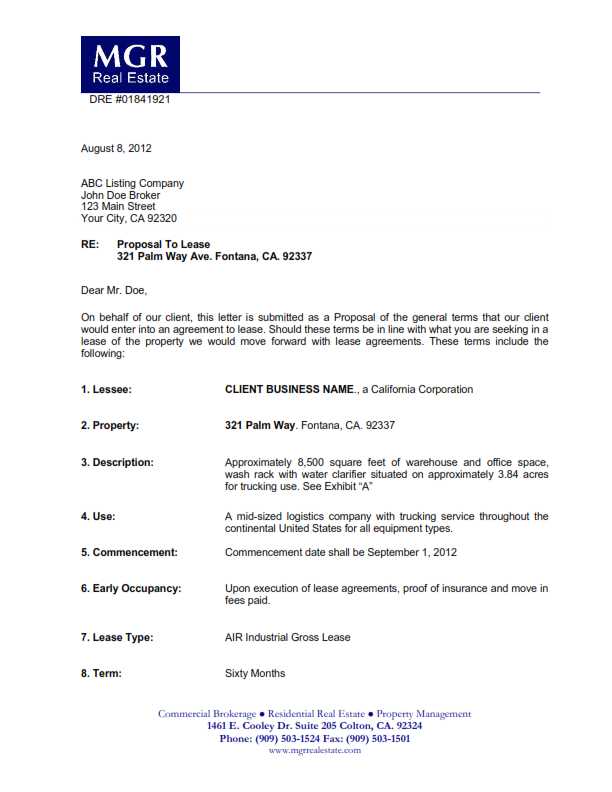 commercial lease offer letter template