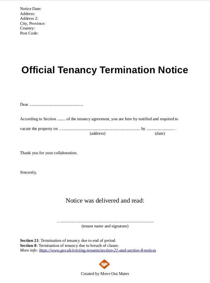 end of tenancy letter template from tenant