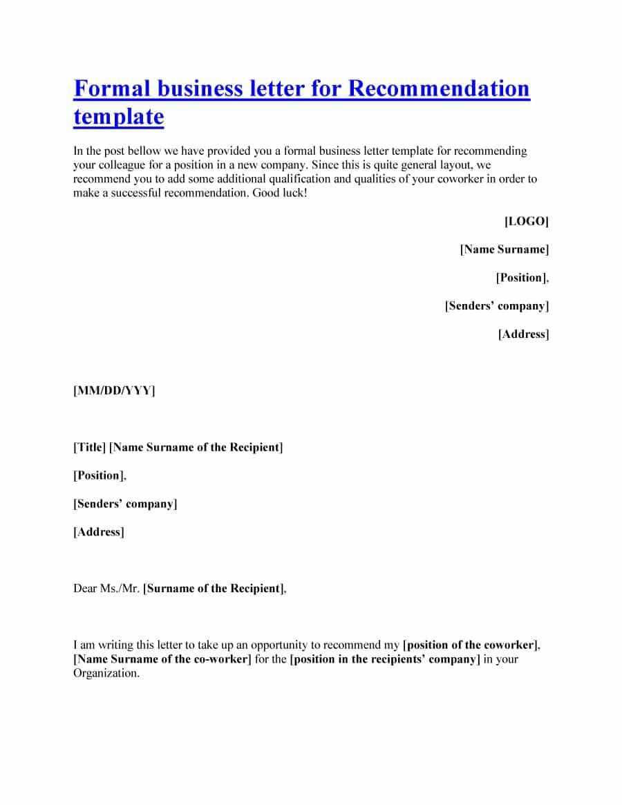 template letter recommendation